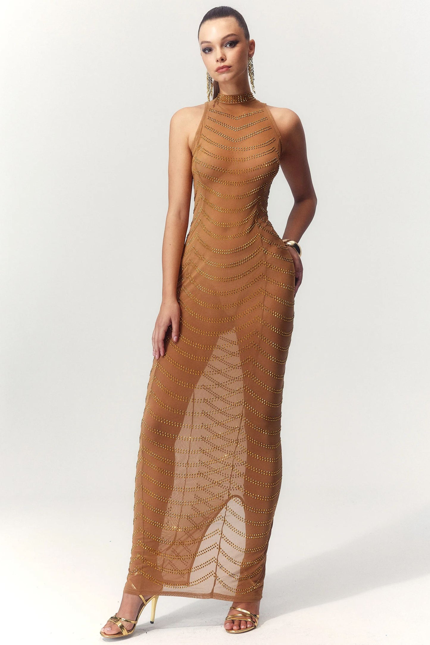 Vera Rhinestone Embellished Sheer Maxi Dress