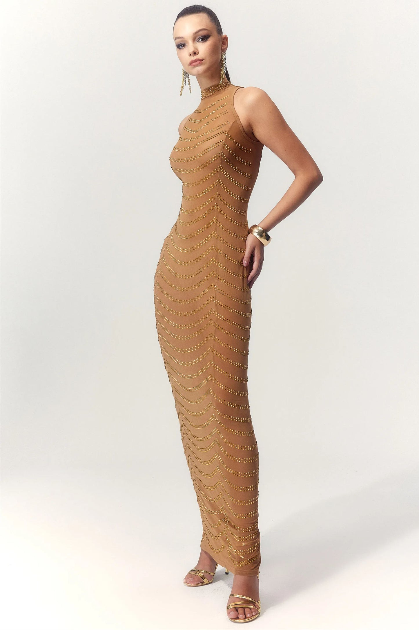 Vera Rhinestone Embellished Sheer Maxi Dress