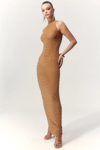 Vera Rhinestone Embellished Sheer Maxi Dress