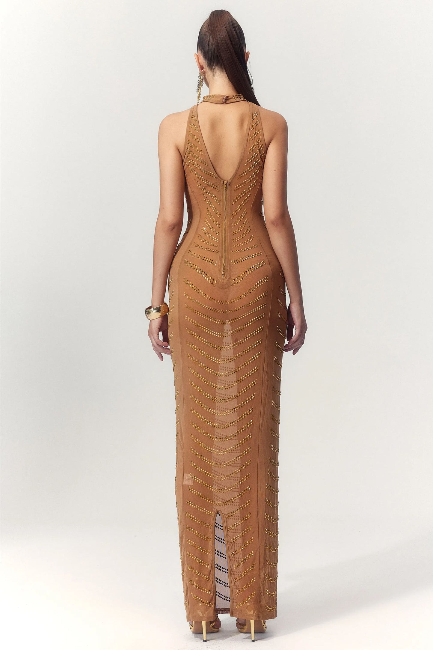 Vera Rhinestone Embellished Sheer Maxi Dress