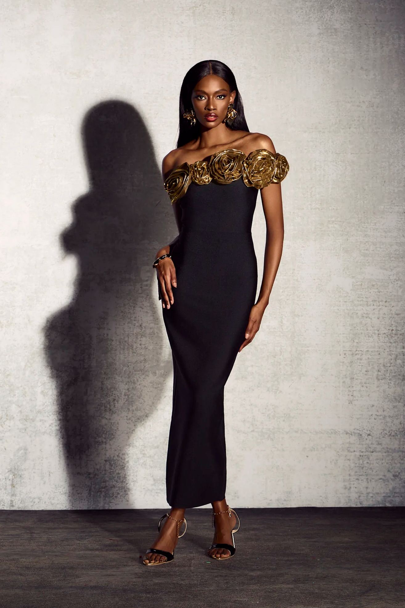 Martha One Shoulder Rosette Maxi Dress