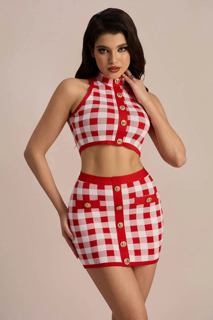 Natalie Gingham Check Bandage Skirt Set