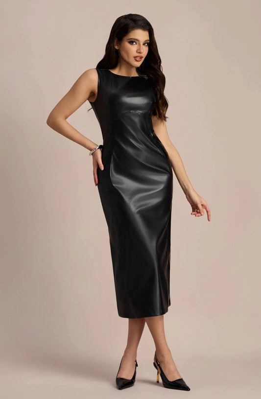 Erica Vegan Leather Midi Split Dress