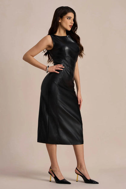 Erica Vegan Leather Midi Split Dress