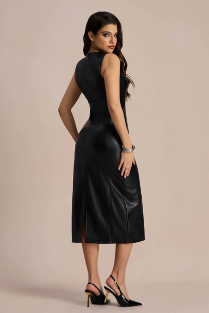 Erica Vegan Leather Midi Split Dress