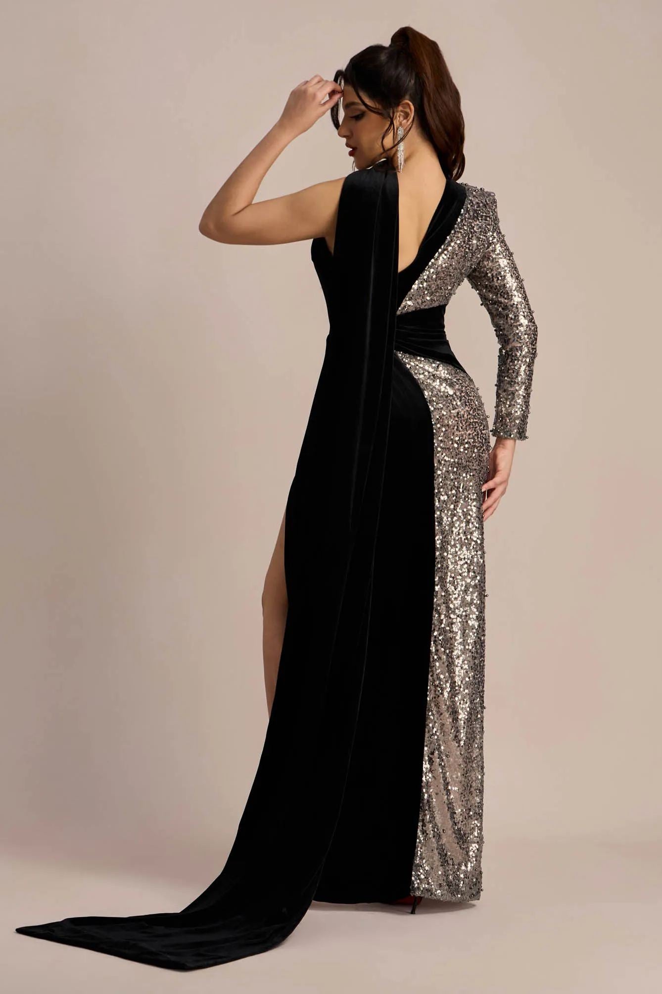 Eudora One Shoulder Sequin Maxi Dress