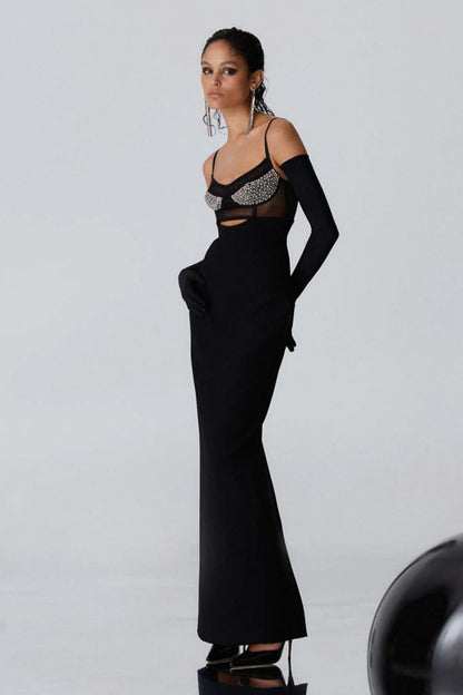 Stephanie Crystal Embellished Cutout Maxi Dress