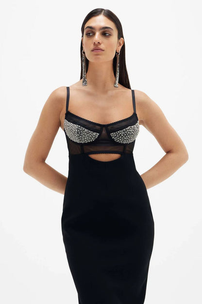 Stephanie Crystal Embellished Cutout Maxi Dress