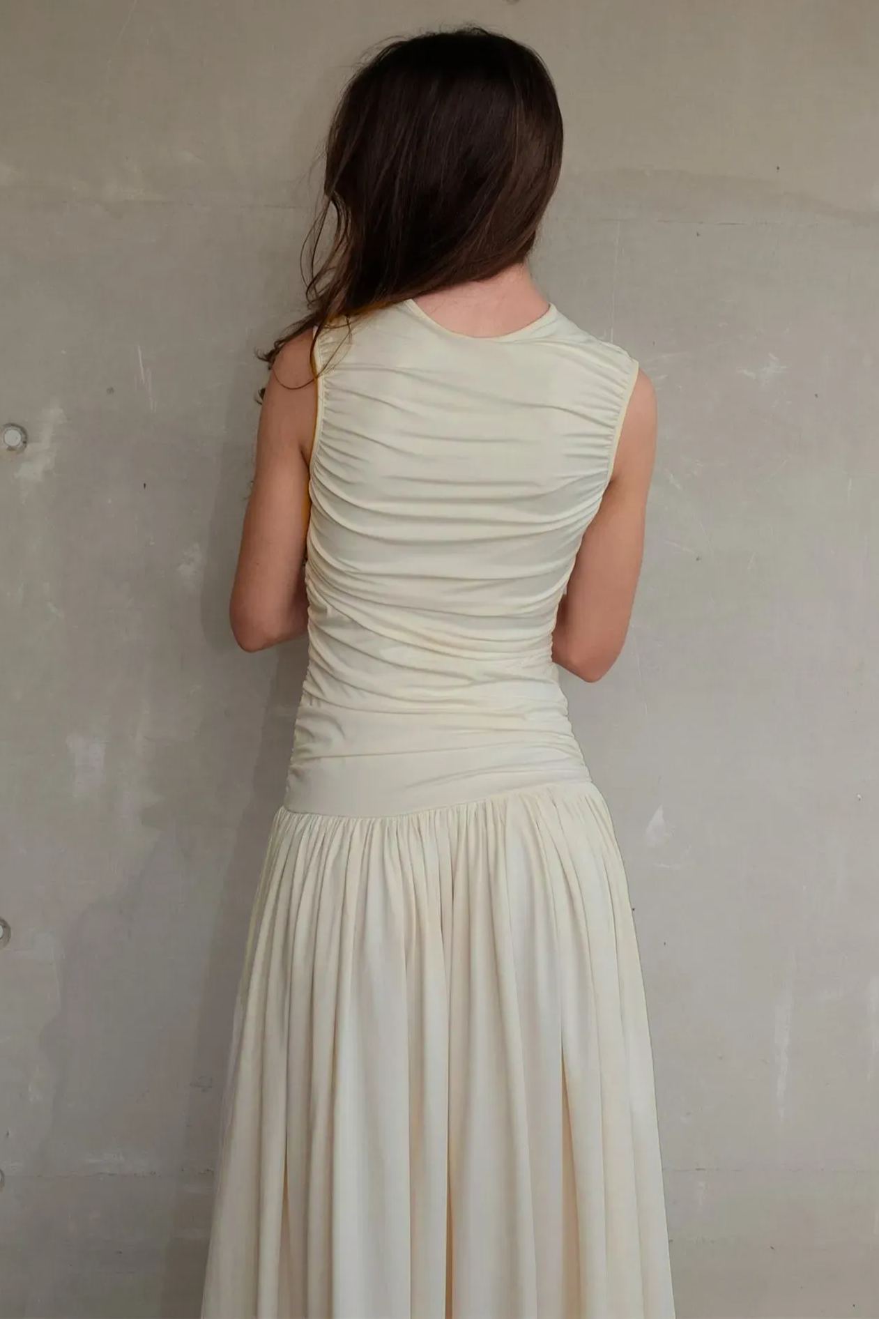 Quintina Round Neck Pleated Maxi Cotton Dress