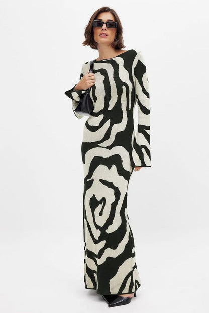 Elaine Jacquard Rose Knitted Maxi Dress