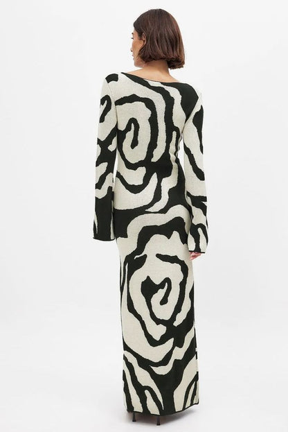 Elaine Jacquard Rose Knitted Maxi Dress