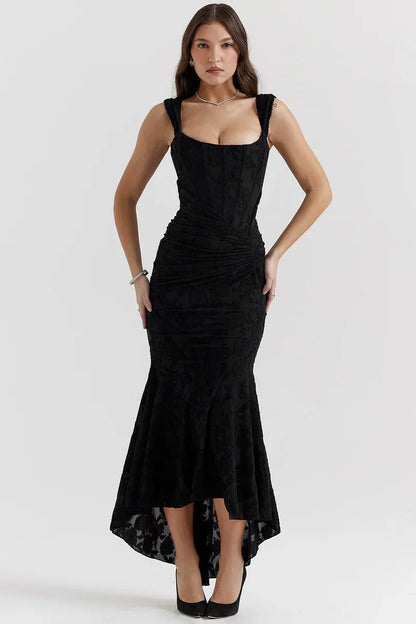 NUMIDA | SQUARE NECK CORSET MAXI DRESS