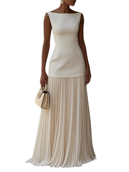 Women's Sleeveless Maxi Dress with Flowing Pleats – Elegant Bridesmaid Gown