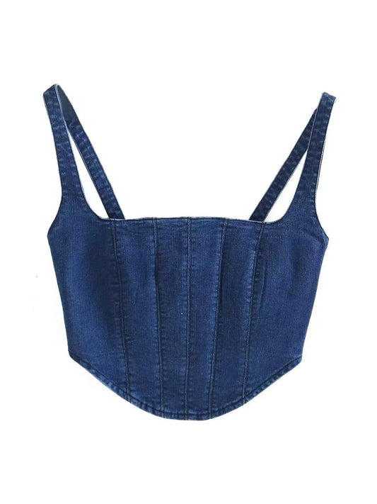 Denim Corset Sling Crop Top