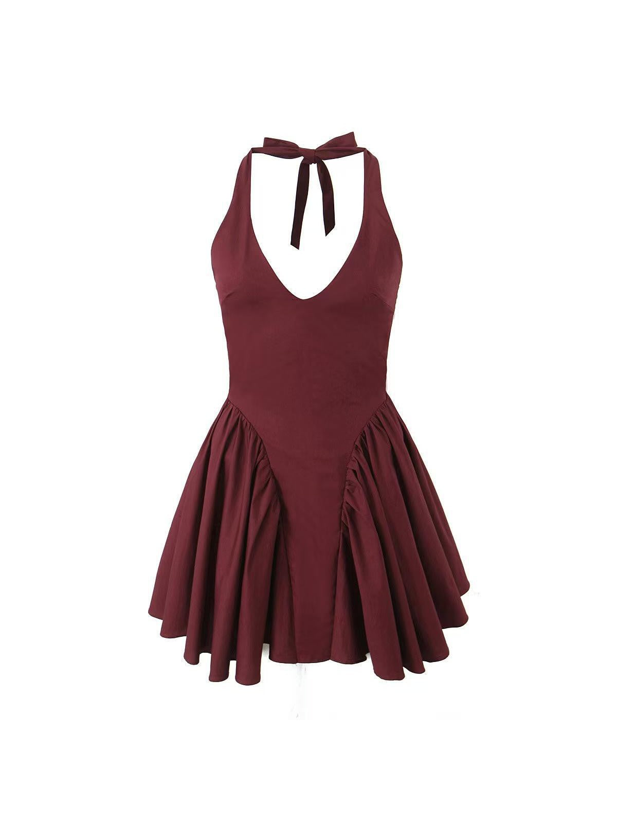 Tied Halterneck Flare Short Dress