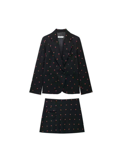 Strawberry Printed Blazer & Short Skirt Coord Set
