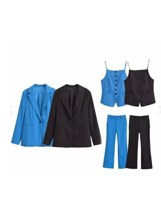 Blazer With Vest & Wide Leg Pants 3 Piece Coord Set