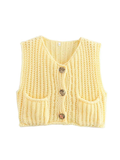 Knitted Button-up Vest Sweater Waist Coat