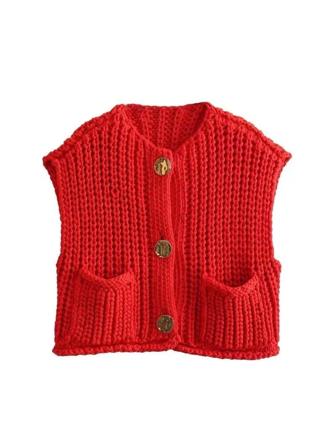 Knitted Button-up Vest Sweater Waist Coat