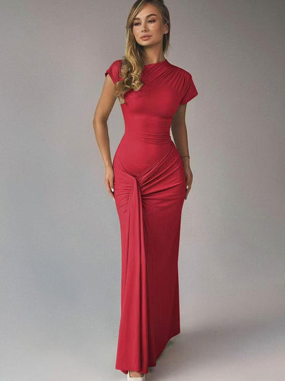 Ruched Bodycon Pleated Lace-up Maxi Dress