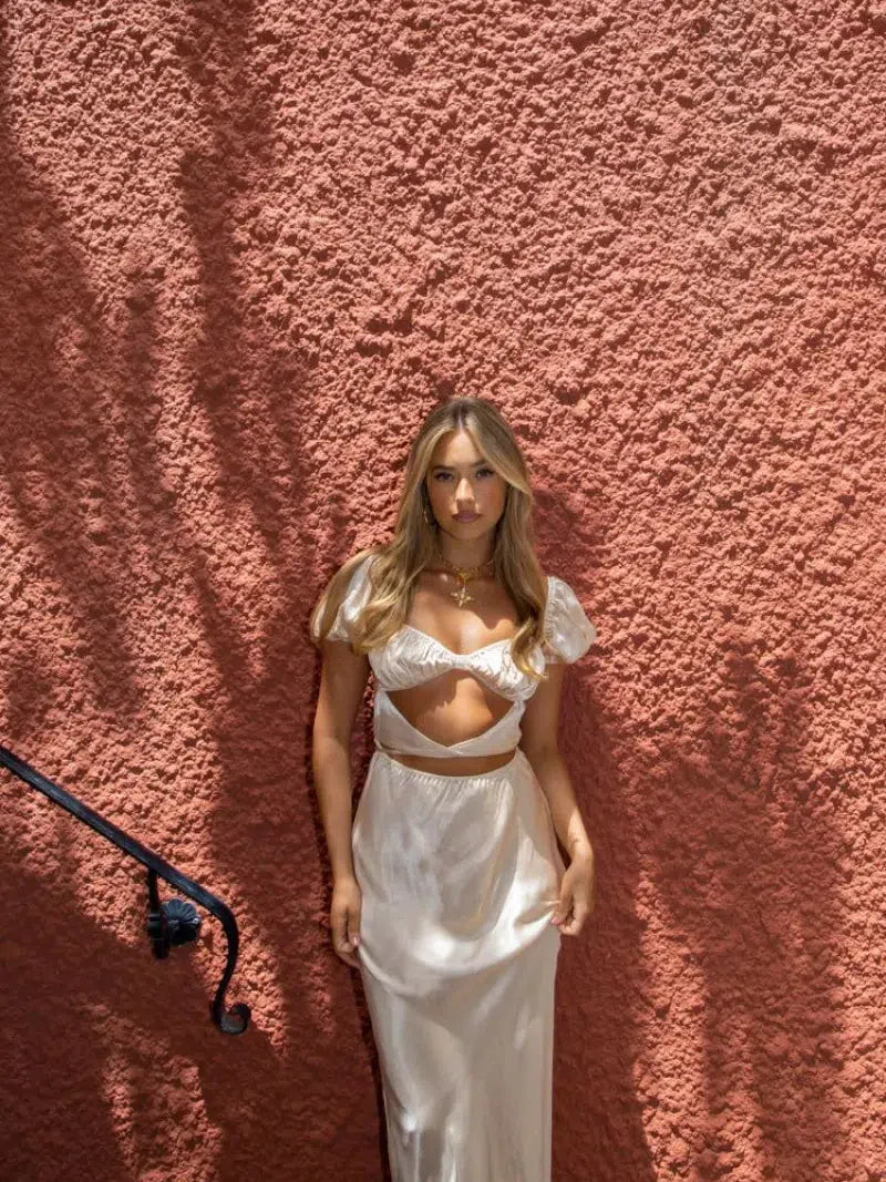 Short Puff Sleeve Cutout Maxi Dress