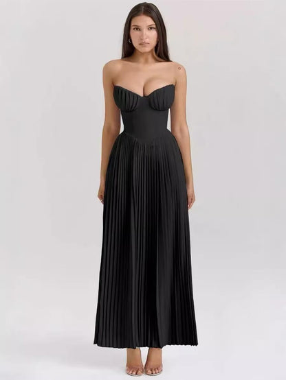 Sweetheart Neck Tube Pleated Maxi Dress