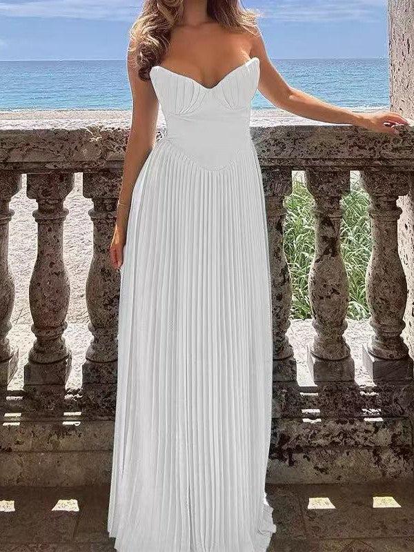 Sweetheart Neck Tube Pleated Maxi Dress