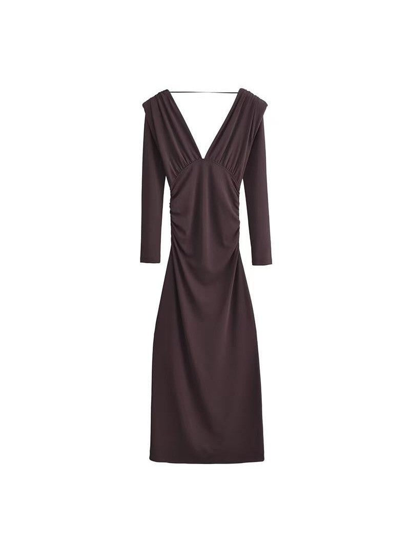 V Neck Ruched Maxi Dress