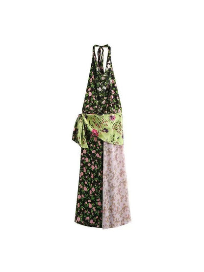 Floral Print Halterneck Backless Maxi Dress