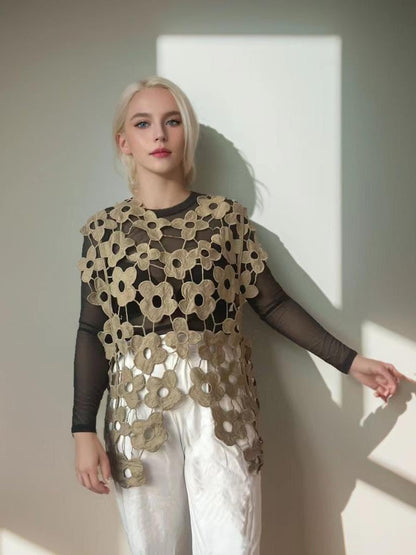 Flower Cutout Hollow Out Asymmetric Top