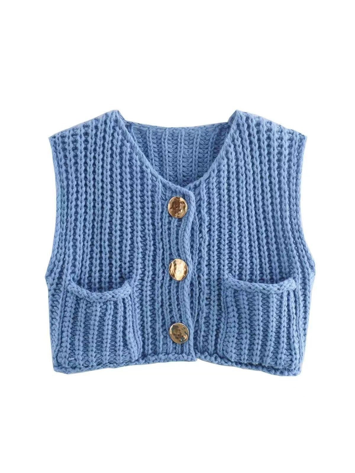Knitted Button-up Vest Sweater Waist Coat
