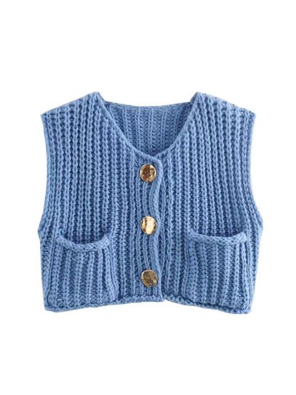 Knitted Button-up Vest Sweater Waist Coat