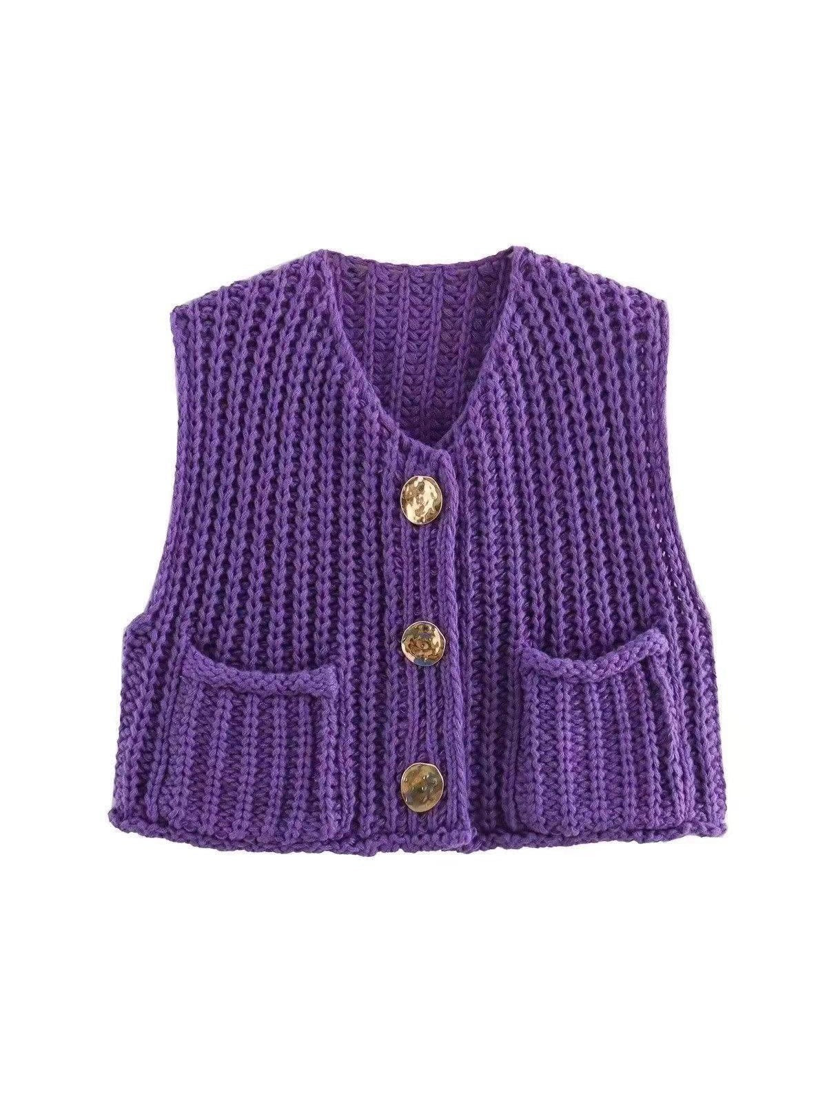 Knitted Button-up Vest Sweater Waist Coat