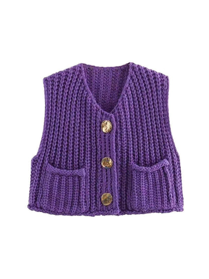 Knitted Button-up Vest Sweater Waist Coat