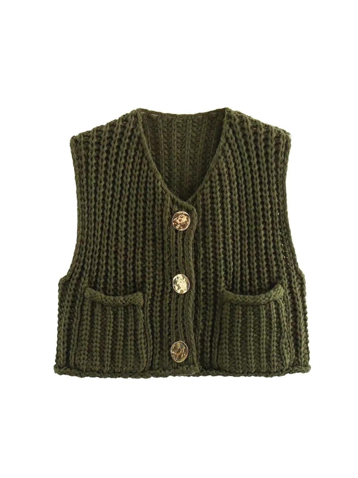 Knitted Button-up Vest Sweater Waist Coat