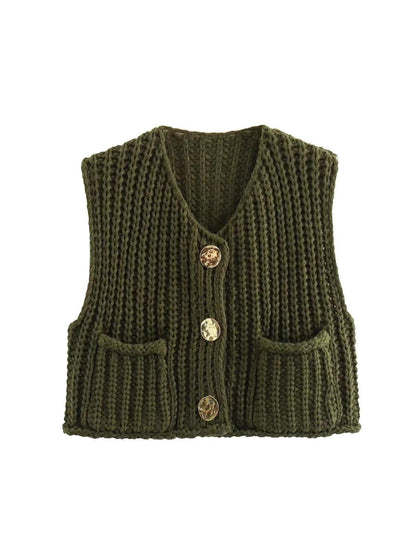 Knitted Button-up Vest Sweater Waist Coat