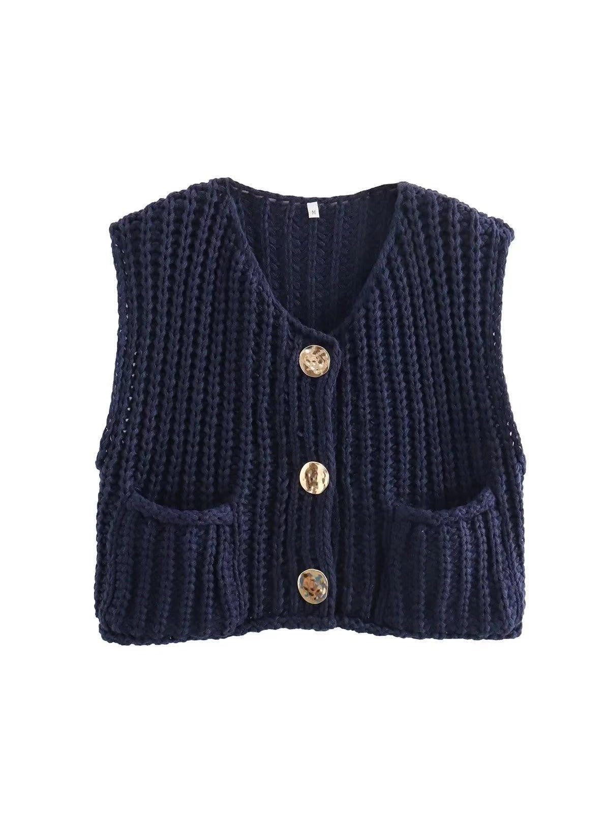 Knitted Button-up Vest Sweater Waist Coat