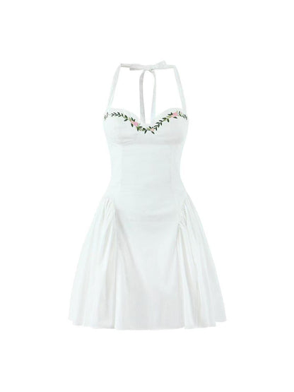 Embroidered Halterneck Short A Line Dress