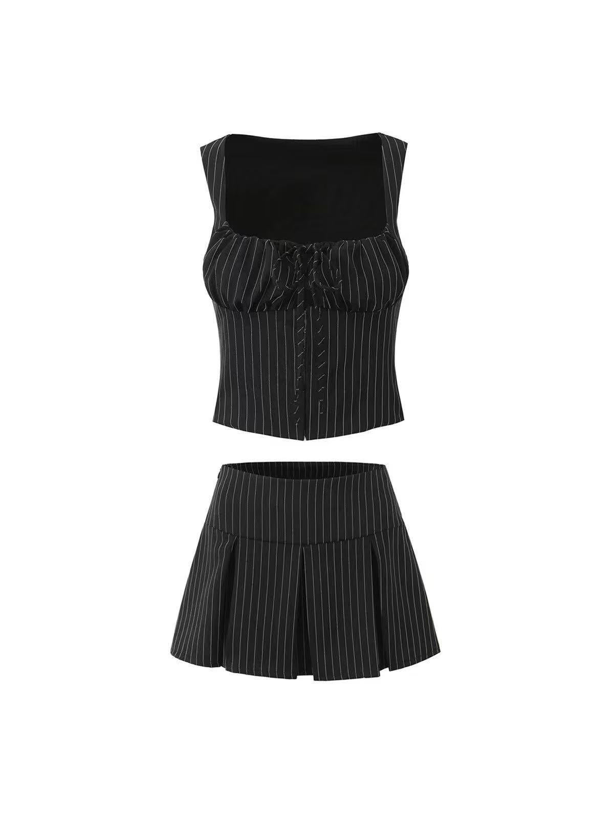 Cutout Striped Sami Top And Flare Skirt Coord Set