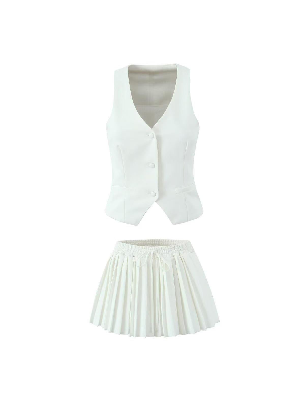 Waist Vest Coat & Flared Skort Skirt Coord Set