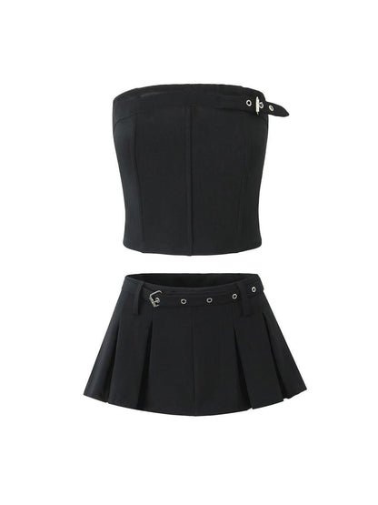 Belted Boning Corset Tube Top & Flare Skirt Coord Set with belt