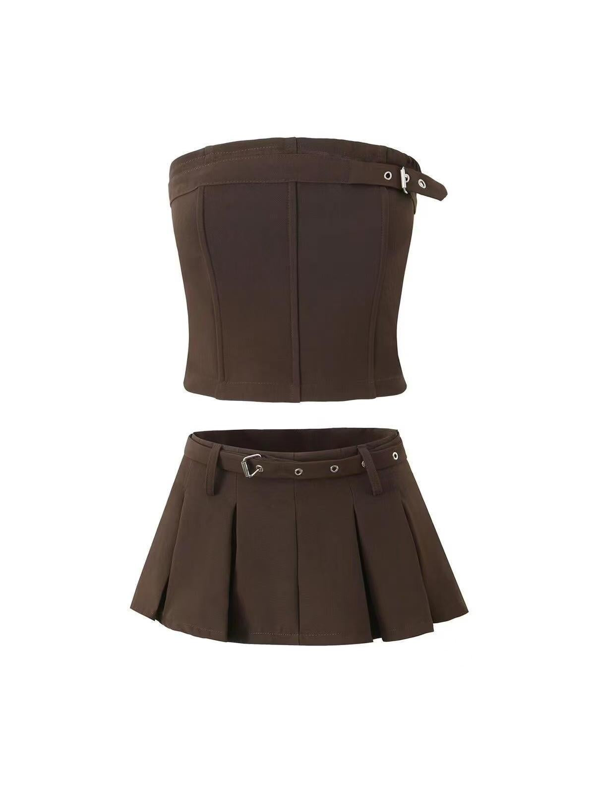 Belted Boning Corset Tube Top & Flare Skirt Coord Set with belt