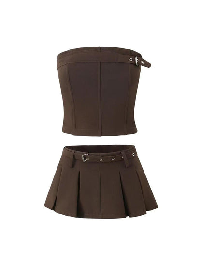 Belted Boning Corset Tube Top & Flare Skirt Coord Set with belt