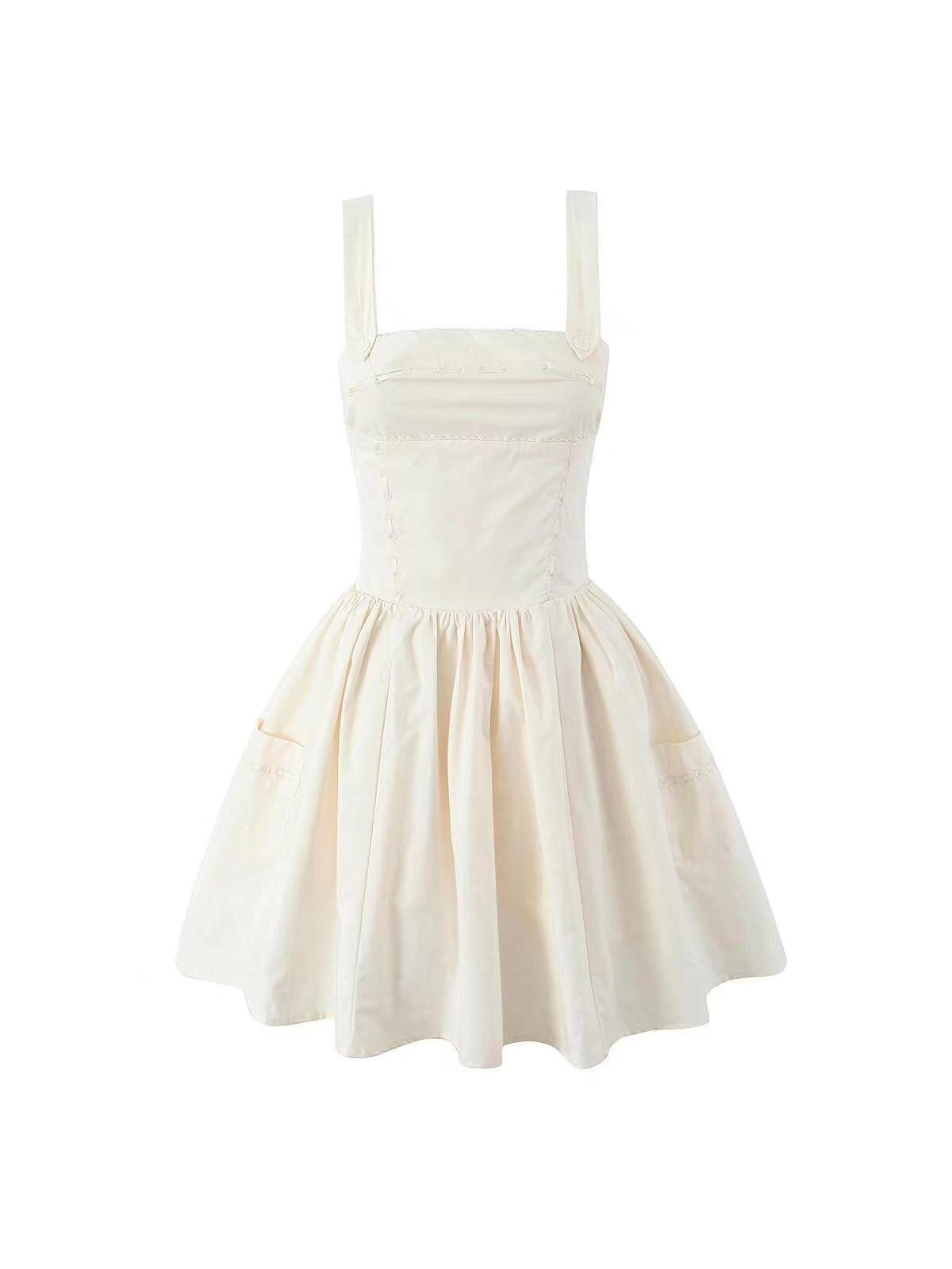 Square Neck Short Embroidered Flare Dress