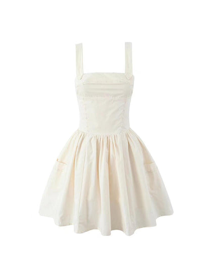 Square Neck Short Embroidered Flare Dress