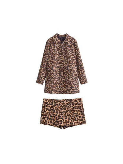 Animal Print Long Vest Blazer & Skorts Coord Set