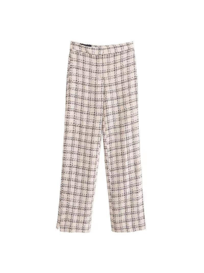 Tweed Long Vest Coat & Pant Coord Set Check