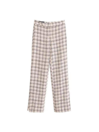 Tweed Long Vest Coat & Pant Coord Set Check