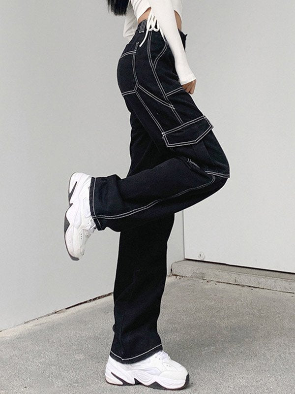 High Waist Straight Cargo Jeans