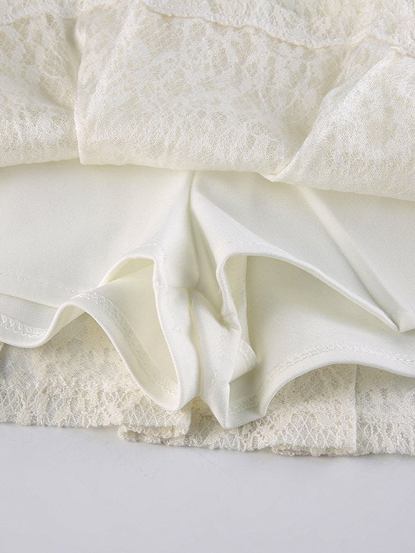 White Y2k Pleated Lace Mini Skirt